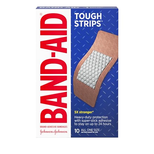 BAND-AID Brand Sterile Tough Strips Adhesive Bandages for First Aid & Wound Care, Durable Protection & Comfort for Minor Cuts & Scrapes, Heavy-Duty Fabric Bandages, Extra Large, 10 ct