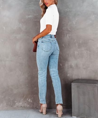 Image of Lacozy Women's Basic Tops Ribbed Mock Turtle Neck Slim Tops Short Sleeve Plain Sweater Tops White Size XL