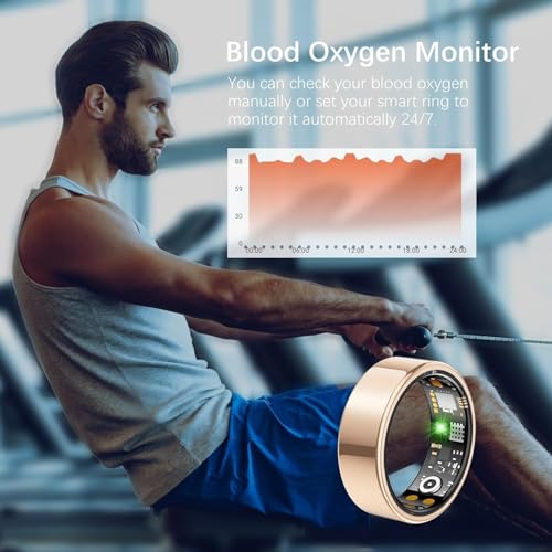 Image of Ring Health Tracker for Women Men, Fitness Ring with Heart Rate,Blood Oxygen,Sleep Monitor,Calories, Step Counter, IP68 Waterproof Smart Ring for iPhone & Android, No Subscription Fee (Rose Gold, 8#)