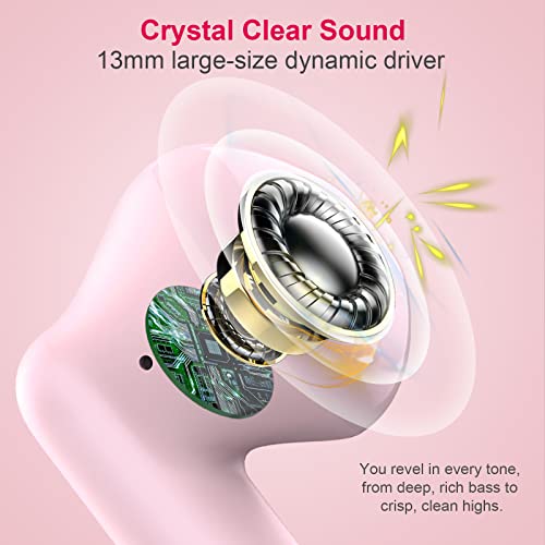 Image of Wireless Earbuds, Bluetooth 5.4 Headphones in Ear with Noise Cancelling Mic | Bluetooth Earbuds Stereo Bass, IP7 Waterproof Sports Earphones, 32H Playtime USB C Charging Ear Buds Pink for Android iOS