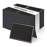Better Office Products 100 Pack Gold Metallic Border Place Cards, 2 x 3.5 in, Folded Table Tent Cards for Weddings, Dinner Parties, Buffet Banquets,(Black)