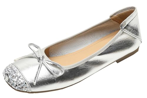 Women's Ballet Flats French Bowknot Squared Toe Shoes Retro Soft Mary Jane Flat Comfort Light Weight Slip-On Dress Shoes