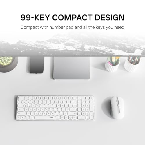 Image of Rapoo 9350S Multi-Device Keyboard and Mouse Combo, 2.4GHz /Bluetooth 5.0 /4.0 Wireless Keyboard & Mouse Set for Windows /Mac /Linux /Chrome, Support 4 Devices, Rechargeable, Silent Click, White