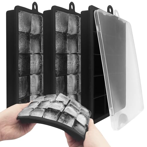 Zeripikfoasp 4 Piezas Cubiteras para Hielo Grande, Hielera con Tapa, Cubitera Silicona Sin BPA, Moldes para Cubitos de Hielo, Molde Hielo, Bandeja Grande, para Bebidas Frías, Whisky, Cócteles