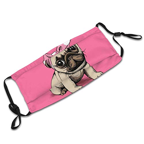 Cute Pug Dog Wearing A Bow Turban Face Mask With Filter Pocket Washable Face Bandanas Balaclava Reusable Fabric Mask For Men Women - Thumbnail 6
