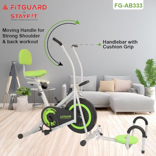 Image of FITGUARD by STAYFIT Airbike FG-AB 333 | Exercise bike | Gym Cycle for home | Mx Wt : 120 KG (Green FG-AB 333)