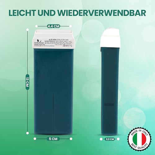 DERMAWAX Aloe Vera Wachspatronen 6x 100 ml Roll-On Wax Nachfüllset - Warmwachs für empfindliche Haut- ideal für Achseln Beine Rücken Arme & Brust – Cremige Konsistenz (600 ml, Aloe Vera)