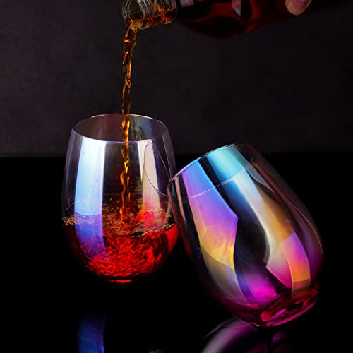 Nihome Stemless Wine Glasses 20Oz 6-Pack Iridescent Gradient Rainbow Colors Large Water Glasses Margarita Glassware Set Wine Drinking Tumblers #TOP2