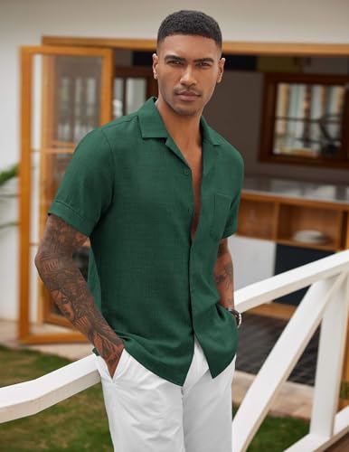 COOFANDY Mens Casual Short Sleeve Button Down Shirts Cuban Linen Textured Shirt Summer Beach Wear4