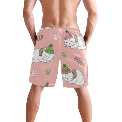 Men's Swim Trunks Quick Dry Swimming Shorts with Pocket Cute Cats with Hats Swimsuit Trunks2