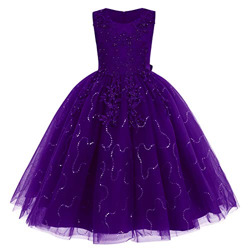 FYMNSI Vestito Bambina Fiore Damigella Ragazza Principessa Abito Maxi Pizzo