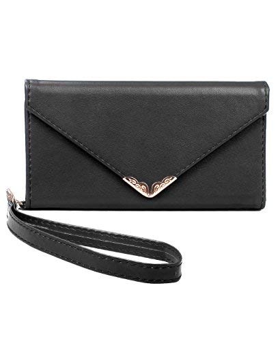 Crosspace Compatible with iPhone 13,Case Wallet for Women and Girls with Card Holder & Embossed Mandala Flower with Premium PU Leather Flip Cover Cases-Black