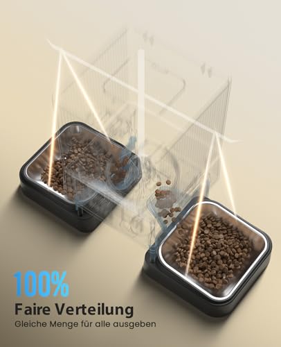 oneisall 5L Futterautomat Katze 2 Näpfe, 5G/2.4G WiFi Intelligenter Katzenfutter Automat, Einfache Bedienung mit APP-Steuerung, Futterspender für Katzen/Hunde, mit 2 Edelstahlschüssel, Voice Recorder