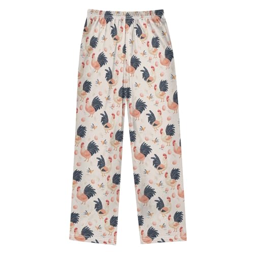 Pajama Pants Lounge Sleep PJ Bottoms Sleepwear Elastic Waist Drawstring S Rooster Eggs2