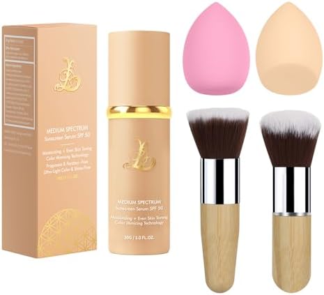 Match Foundation 4-in-1 with SPF 50 : Color Changing Foundation Medium Spectrum with 2 Brushes and 2 Cosmetics Sponge - Moisturizing & Concealer Face Makeup for All Skin Types