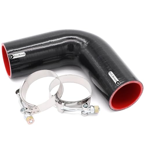 Image of 90 Degree ID 2.25inch(57mm) Elbow Coupler Silicone Hose 4-Ply with 2PCS Stainless Steel T-Bolt Clamp