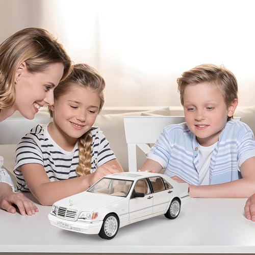 Image of 1:24 Benz W140 S320 Model Car, Diecast Collectible Pull Back Toy Car, Retro Classic Car with Sound and Light for Adults, Kids, Boys (White)