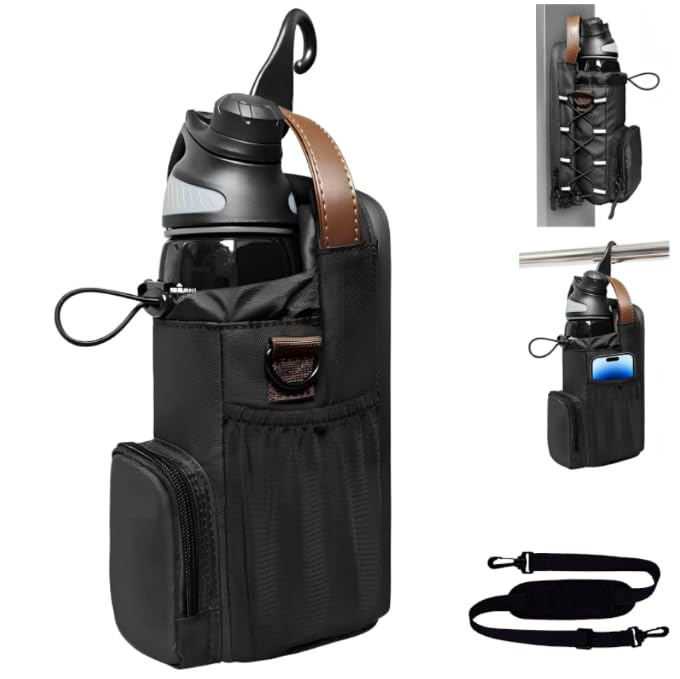 Magnetic Gym Bag Water Bottle Holder Sling Carrier with Crossbody Shoulder Strap Multi-Functional Sport Water Bottle Organizer Gym Accessories for Men Women Small Pouch for Fitness Travel Sports
