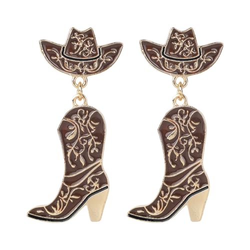 Western Boots Dangle Earrings, Enamel Cowgirl Earrings Dainty Bohemian Earring for Women Country Concert Party Outfits Hat Boot Earring for Women