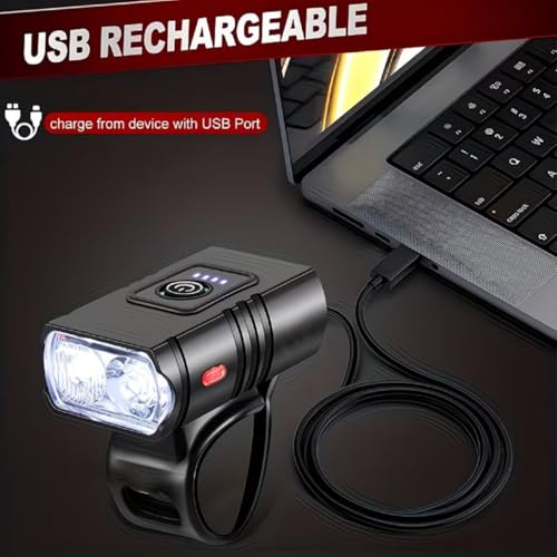 Image of Super Bright USB Rechargeable Bike Lights Set,Waterproof Powerful Bicycle Front Headlight and Back Taillight for Night Riding, for Men Women Kids Road Mountain Cycling (Black Light)