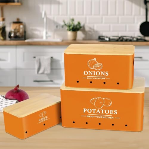Image of 3 Pieces Potato Onion & Garlic Storage Bin Sturdy for Kitchen Counter | Kitchen Storage & Organization | Food Storage Containers.