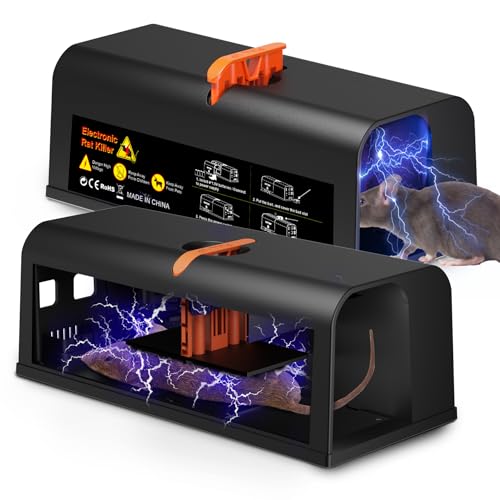 2 Packs Electric Rat Traps Indoor for Home, Electronic Mouse Trap Zapper, Rat Killer with Powerful Voltage, Effective Mouse Zapper for Rats and Mice - No Touch Reusable Rat Zapper to Protect Your Home