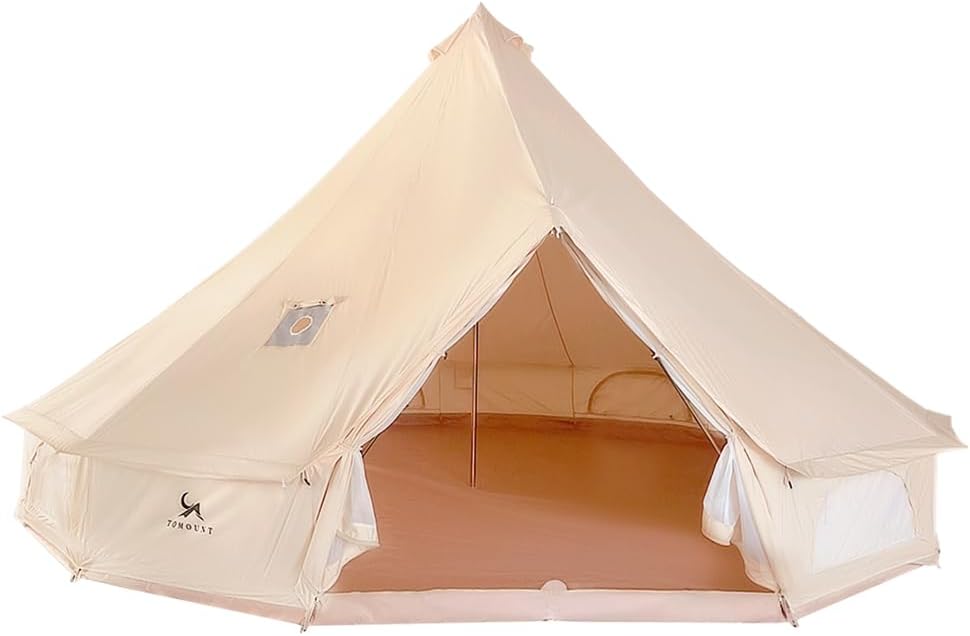 MC TOMOUNT Canvas Tent Bell Tent Yurt with Stove Jack Zipped Removable Floor for Glamping Truck Car Camping