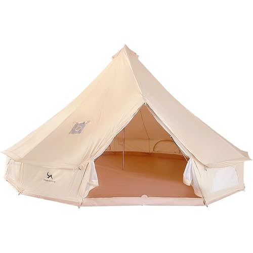 MC TOMOUNT Canvas Tent Bell Tent Yurt with Stove Jack Zipped Removable Floor for Glamping Truck Car Camping