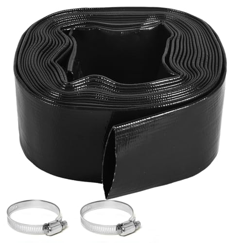 Gonioa 2 inches x 25 FT Heavy-Duty PVC Swimming Pool Backwash Hose 25 feet Reinforced Discharge Hose with Clamp for Swimming Pools Black