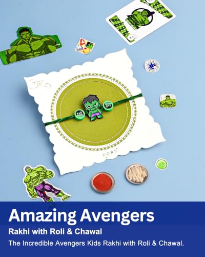 Image of HyperFoods Avengers Rakhi Gift Hamper For Kids Hulk Rakhi & Chocolate Combo Kids Rakhis For Brother With Gifts Set
