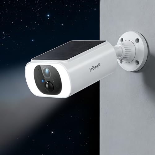 Image of ieGeek 2K 3MP Camera Surveillance WiFi Exterieure sans Fil, 15m Vision Nocturne en Couleur Camera Solaire avec Panneau Solaire, Detection Humaine PIR, Audio Bidirectionnel, Alarme Sonore et Lumineuse