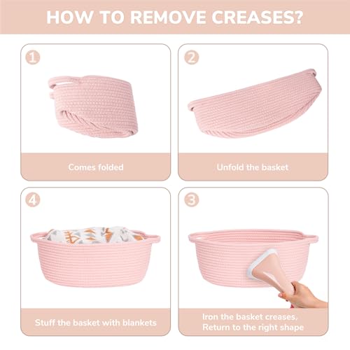 Image of Goodpick Small Woven Rope Gift Basket Empty, 12 inchx 8 inchx 5 inch, Pink