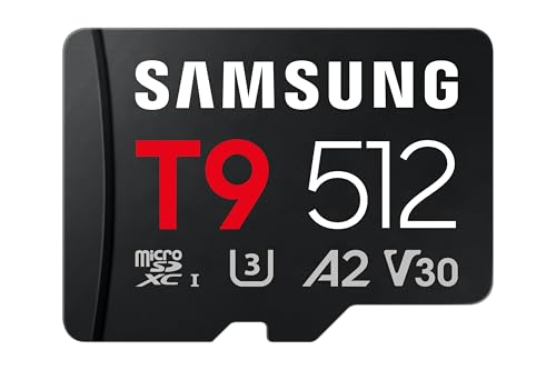 Samsung T9 Carte microSD avec Lecteur USB, 512 Go, Carte mémoire pour Drones, caméras d'action et caméras 360°, UHS-I U3, Full HD & 4K UHD, 200 Mo/s en Lecture, 130 Mo/s en écriture, MB-MH512TB/WW