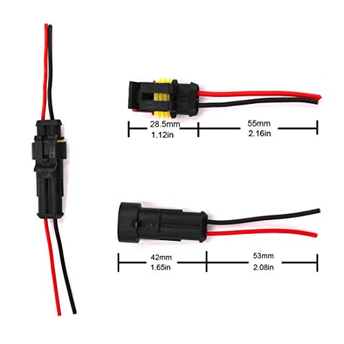 image for UTSAUTO 2 Pin Way Waterproof Electrical Connector Wire Harness 16 AWG 