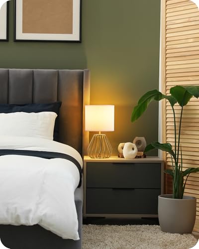 EDISHINE Table Lamp, Gold Water Droplet Shaped Metal Cage Base & Cream Coloured Pleated Lampshade, E14 Socket, 60W Bedside Lamp for Bedroom, Living Room, LED Bulb Included, 29CM - Image 6