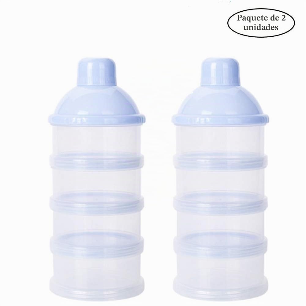 2 Piezas Dosificador de Leche en Polvo y Cereales,Con 4 Compartimentos,Hermético Caja de Leche en Polvo para Alimentaci,Dispensador Cajas Apilables de Fórmula para Bebé