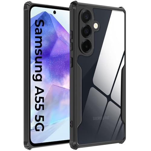 Image of A rtistque Clear Hard Transparent Acrylic Armor Anti-Drop Shockproof TPU Edge Back Cover Case for Samsung Galaxy A55 - Black