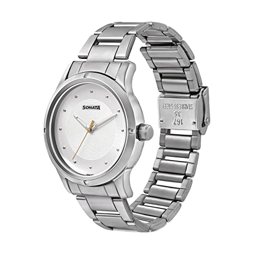 Image of Sonata Women of Steel Silver Dial Metal Strap Analog Watch for Women-NS8183SM02