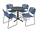 Cain 30" Round Breakroom Table- Grey & 4 Zeng Stack Chairs- Blue