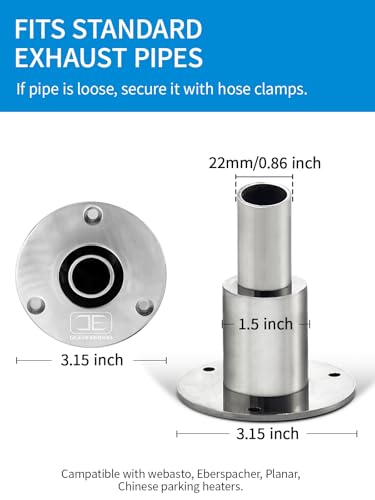 Image of OCEANBROAD Stainless Steel 316 Thru Hull Exhaust Skin Fitting 22mm Hose | Marine Exhaust Port for Webasto, Planar, Eberspacher, Chinese Diesel Parking heaters, with Bolts and Nuts