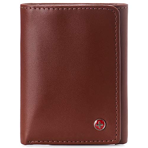 Image of Alpine Swiss Leon Mens RFID Blocking Trifold Wallet Smooth Leather Comes in Gift Box Tan