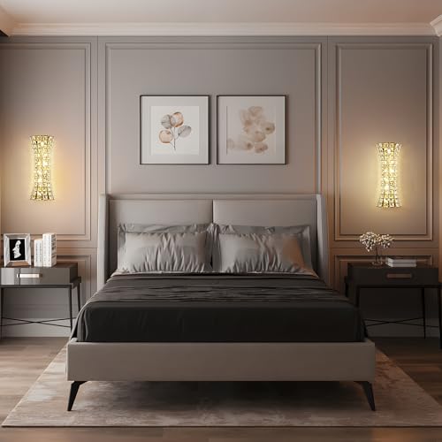 Image of Crystal Wall Sconces,Modern Wall Light Fixtures,Luxury Indoor Gold Wall Lamp for Living Room Bedroom Bathroom Hallway Doorway Stairway,Bedside,Tricolor Vanity Lighting Fixture