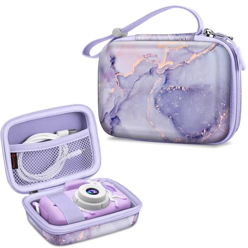 FINTIE Kids Camera Case Compatible with Goopow/Seckton/Dylanto/Mgaolo/Masterbee/CIMELR/Desuccus Kids Digital Camera Toys, Children Carrying Bag, Birthday Festival Gift, Lilac Marble
