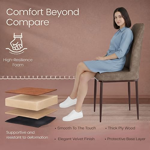 Image of Jewel Premium Velvet Dining Chair with Strong Metal Legs, Cushioned Seat, Chair for Dining, Living Room, Bedroom & Balcony (Brown)