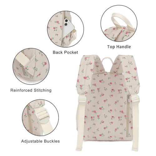 Image of Corduroy Womens Mini Backpack Girls Small Backpack Purse Fashion Casual Daypack School Bookbag (Flowers Pink)