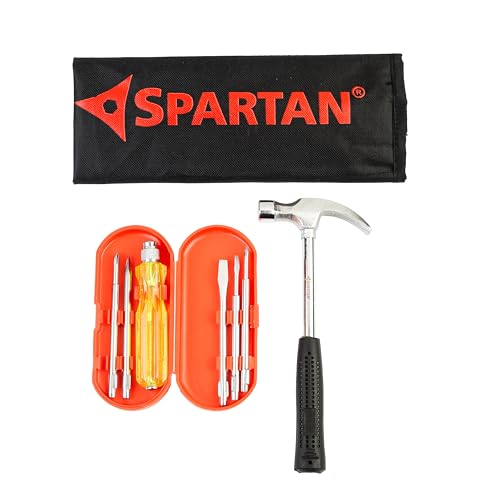Image of Spartan 5 In 1 Screwdriver Kit with Curved Claw Hammer | Multipurpose Hand Tool Combo for Home, DIY, Woodwork, Construction, Repair & Professional Use | Pack of 1