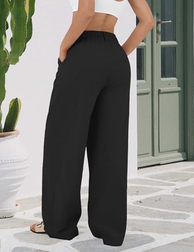 Womens Casual Wide Leg Pants High Elastic Waist Dress Palazzo Pants Trousers with Pockets3