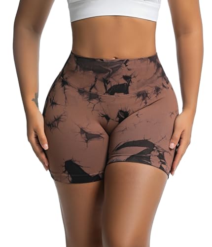 OVESPORT Seamless Workout Shorts for Women Scrunch Butt Lifting Gym Booty Biker Short Pants Brown — view 2