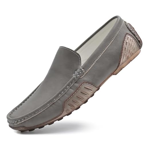 LUODENGLANG Men's Loafers Casual Shoes Slip On Premium Genuine Leather Driving Shose Penny Loafers for Men Lightweight Breathable Grey 10.5 M45