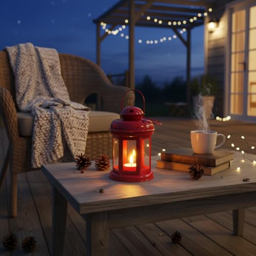 Image of Mini Metal Tea Light Lantern Set of 2 Red Candle Holder Home Decor | | Perfect for Living Room, Bedroom, Pooja Space, Festive Decor, Weddings, Housewarming & Gifting Ideal for Diwali, Wedding